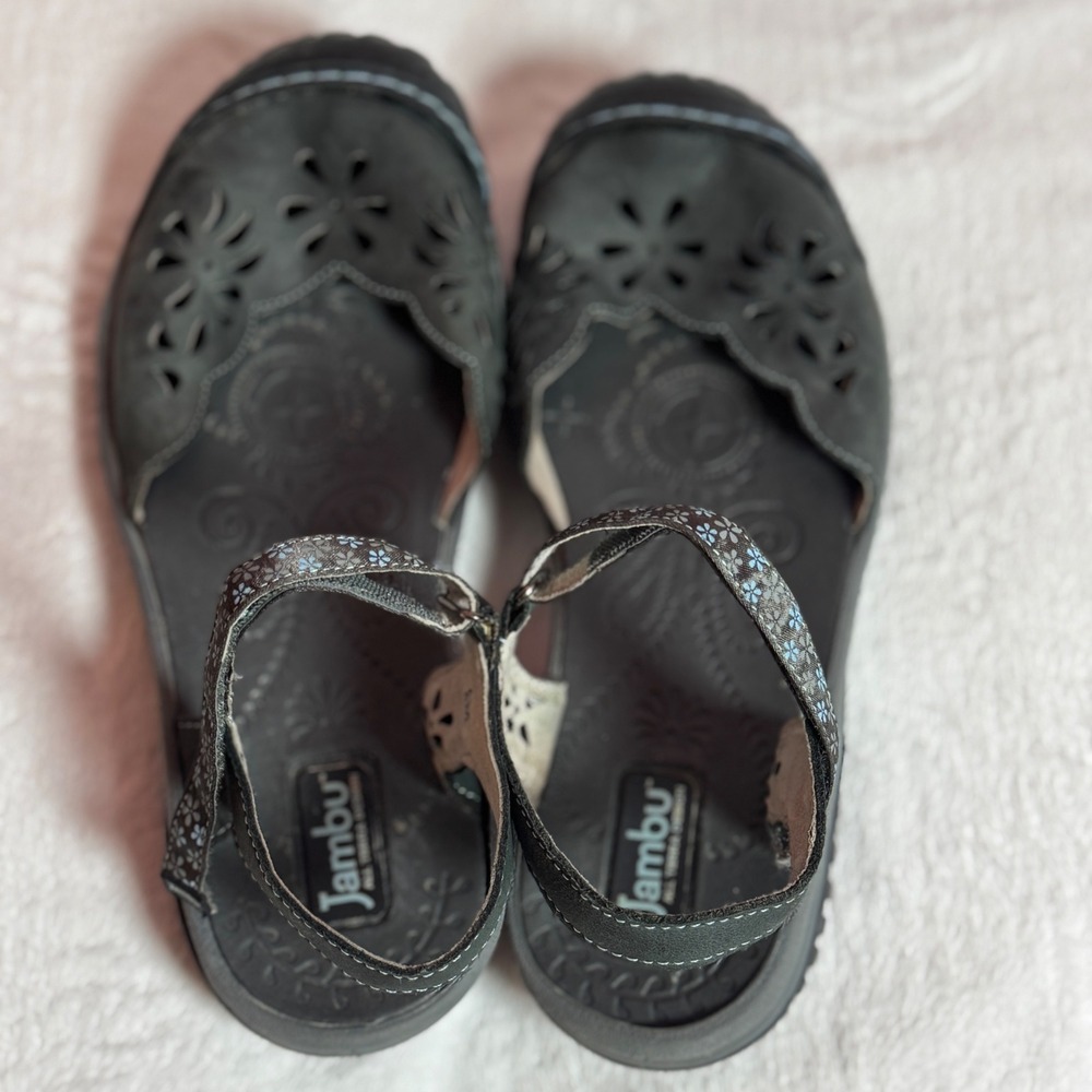 Jambu All Terra Women's Black Floral Cutout Mary Jane Comfort Walking Sandals 8M